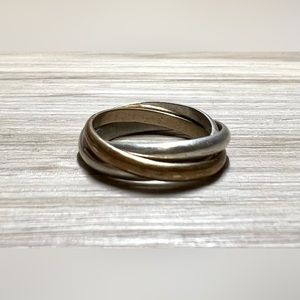 Vintage Sterling Silver Bi-Color 3 Band Rolling Ring, Size 6.5, 4.5g